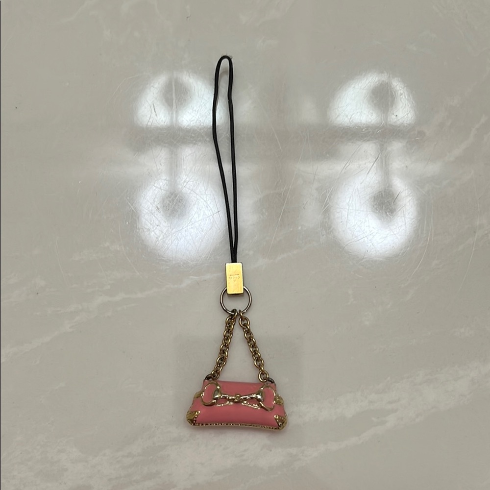 Gucci Pink Leather Charm Wristlet with Gold Hardware